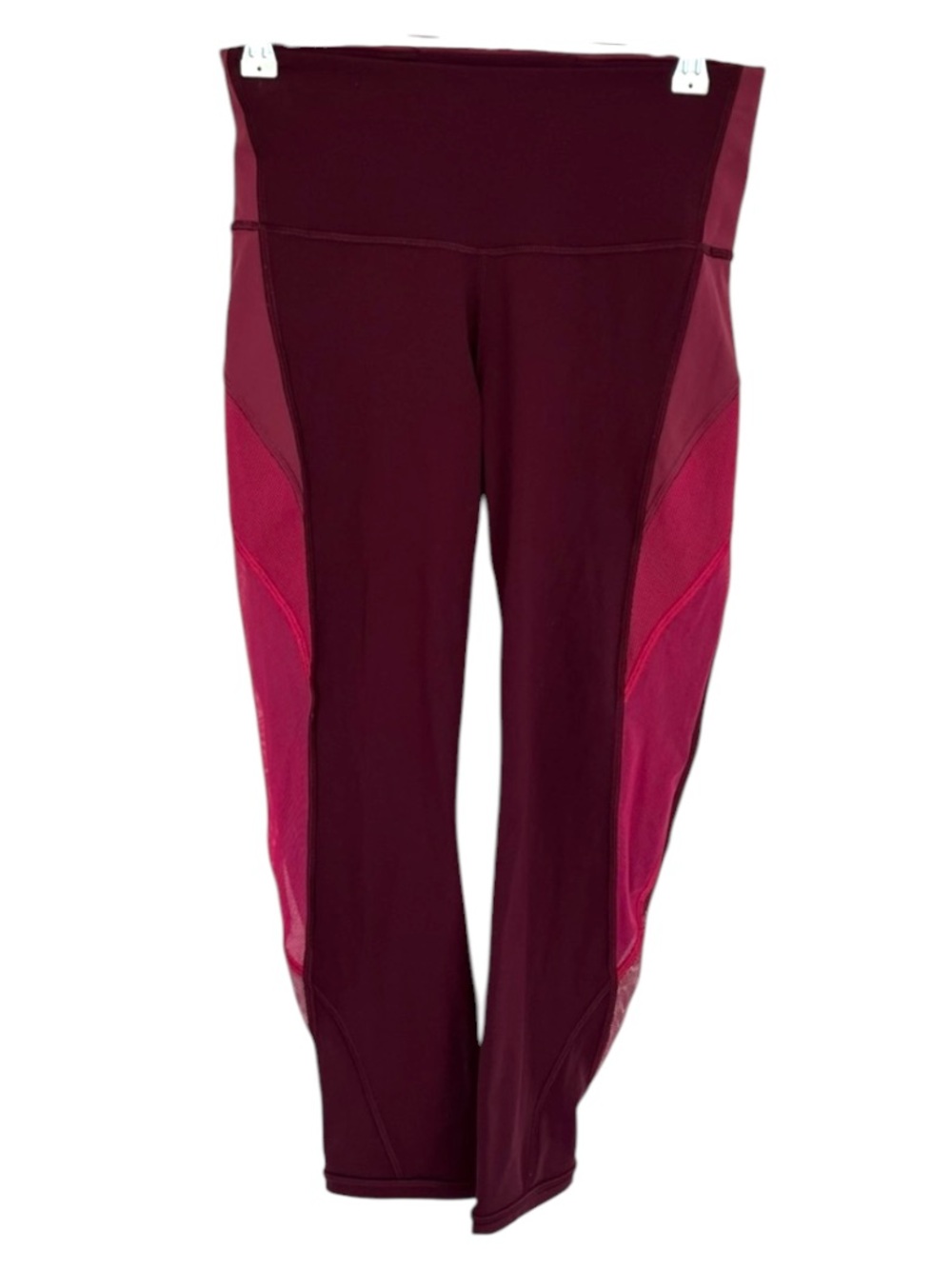 Lululemon Wunder Under Cropped Leggings Sz 6 Mesh sides burgandy